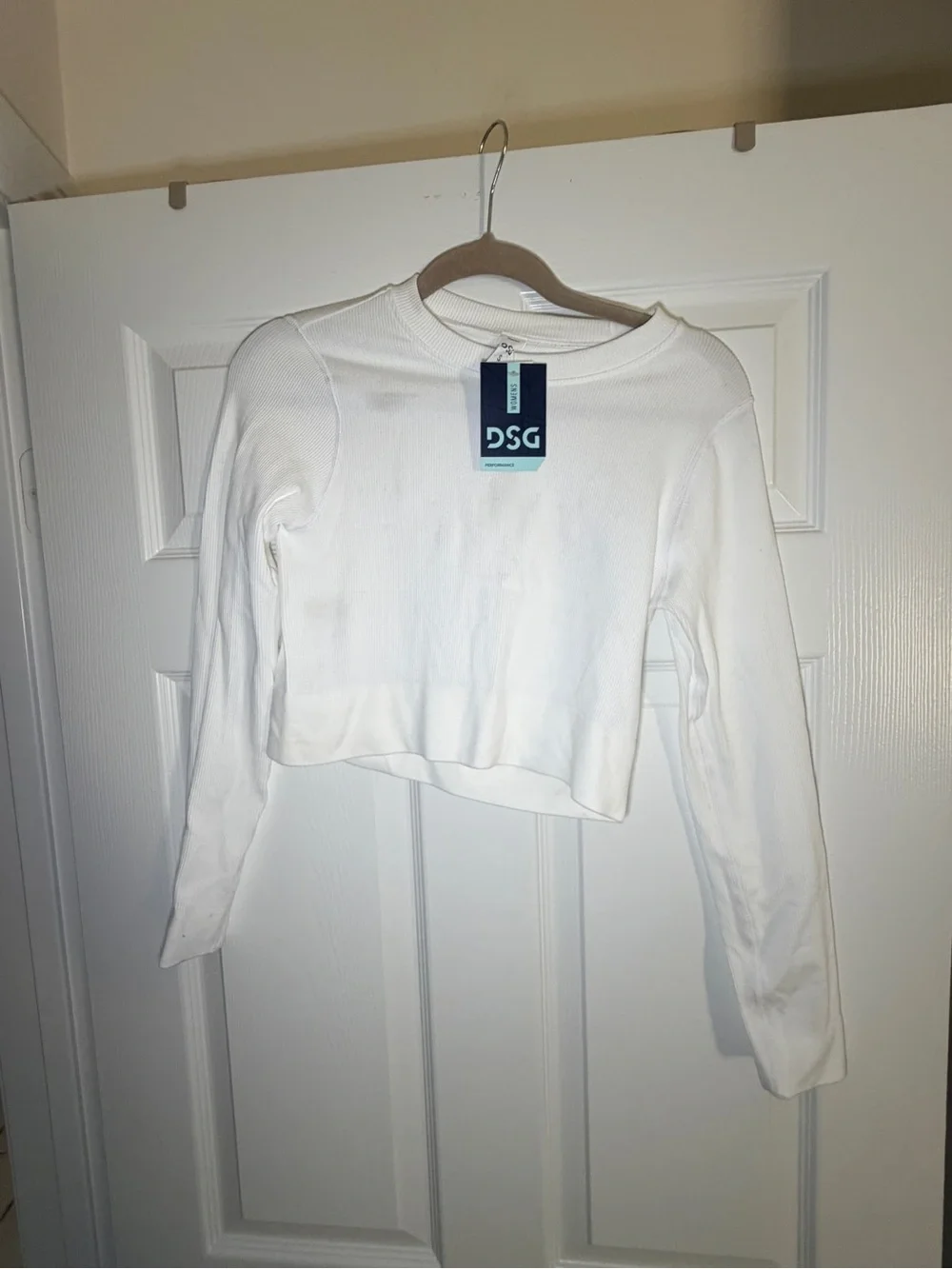 DSG White Ribbed Cropped Long-Sleeve Top + black one is free!